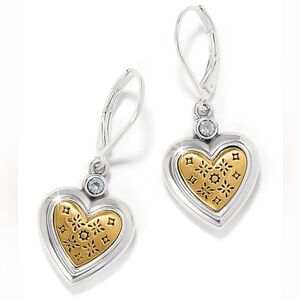 NWT: Brighton Mosaic Heart Two Tone Leverback Elegant Earrings Gold